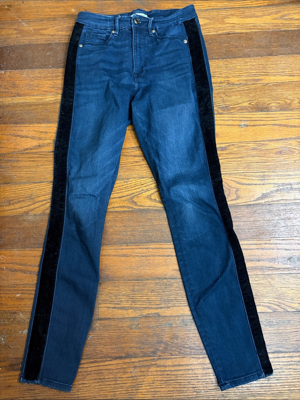 Good American Good Waist Velvet Tuxedo Stripe Skinny Jeans women’s size 6/28